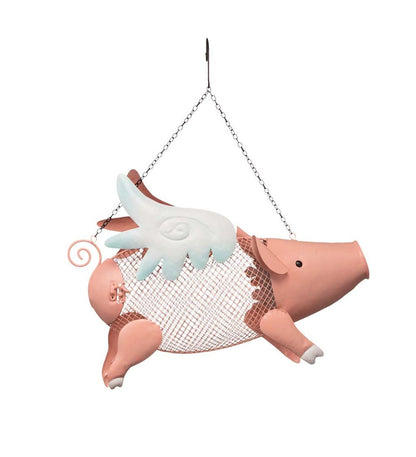 Plow & Hearth Garden Accents Yard & Garden Flying Pig Mesh Bird Feeder With Hanging Chain