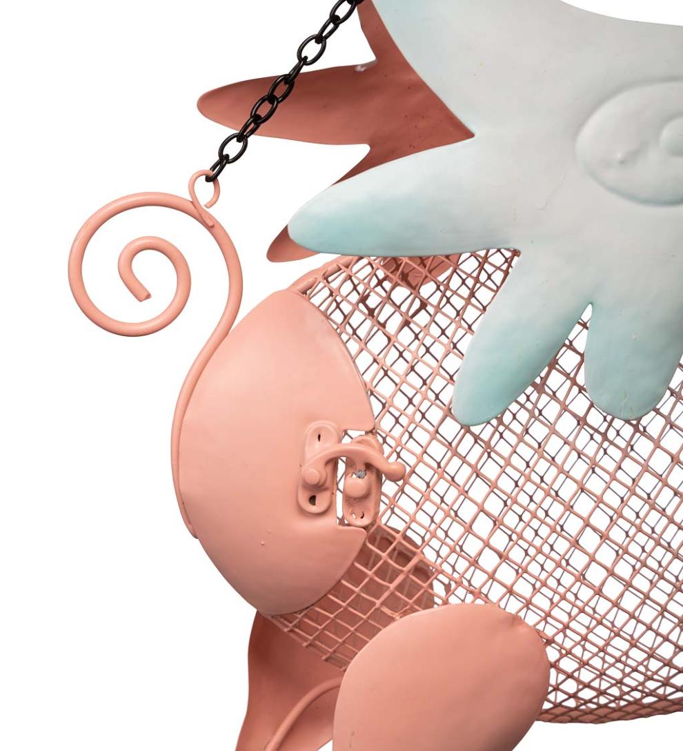Plow & Hearth Garden Accents Yard & Garden Flying Pig Mesh Bird Feeder With Hanging Chain