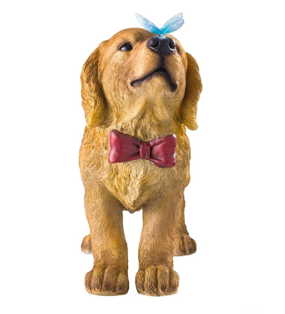 Plow & Hearth Garden Accents Yard & Garden Golden Retriever Puppy With Solar Butterfly Garden Statue