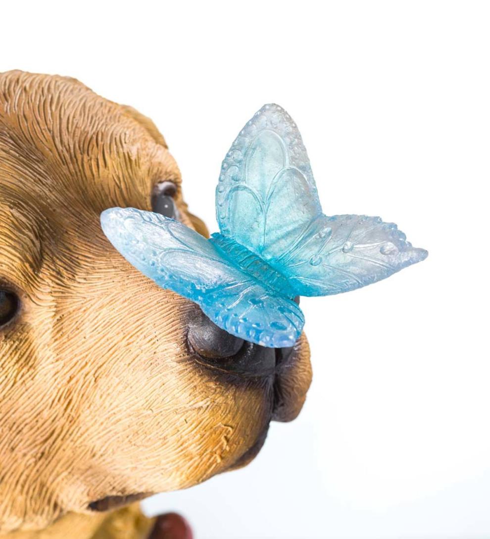 Plow & Hearth Garden Accents Yard & Garden Golden Retriever Puppy With Solar Butterfly Garden Statue
