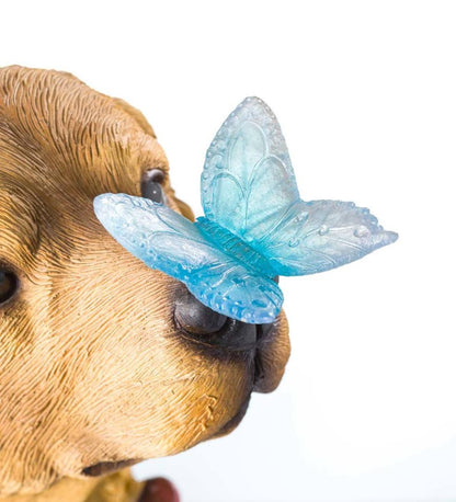 Plow & Hearth Garden Accents Yard & Garden Golden Retriever Puppy With Solar Butterfly Garden Statue