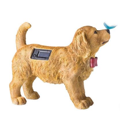 Plow & Hearth Garden Accents Yard & Garden Golden Retriever Puppy With Solar Butterfly Garden Statue