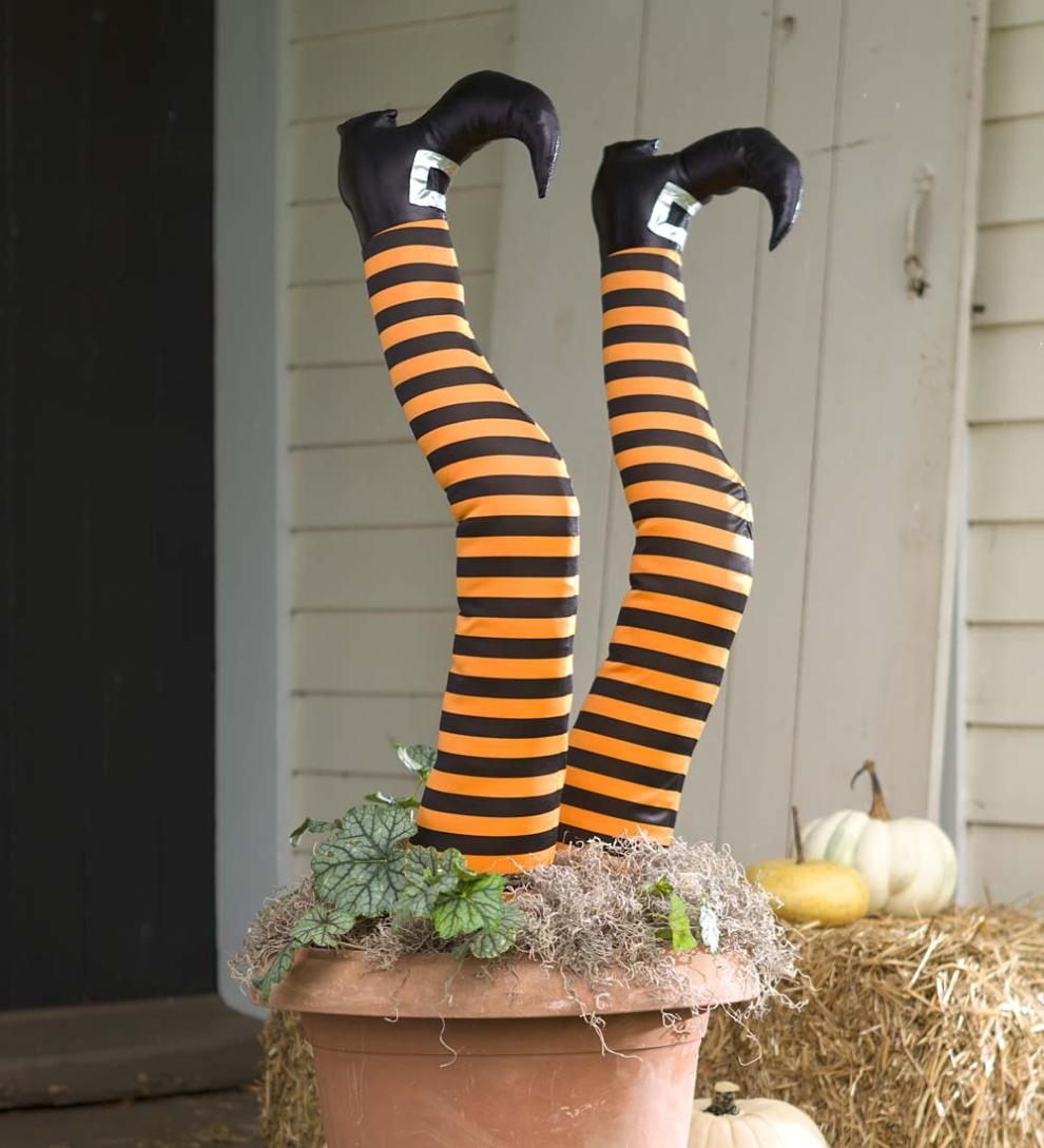 Plow & Hearth Garden Accents Yard & Garden Halloween Witch Leg Stakes, Set Of 2