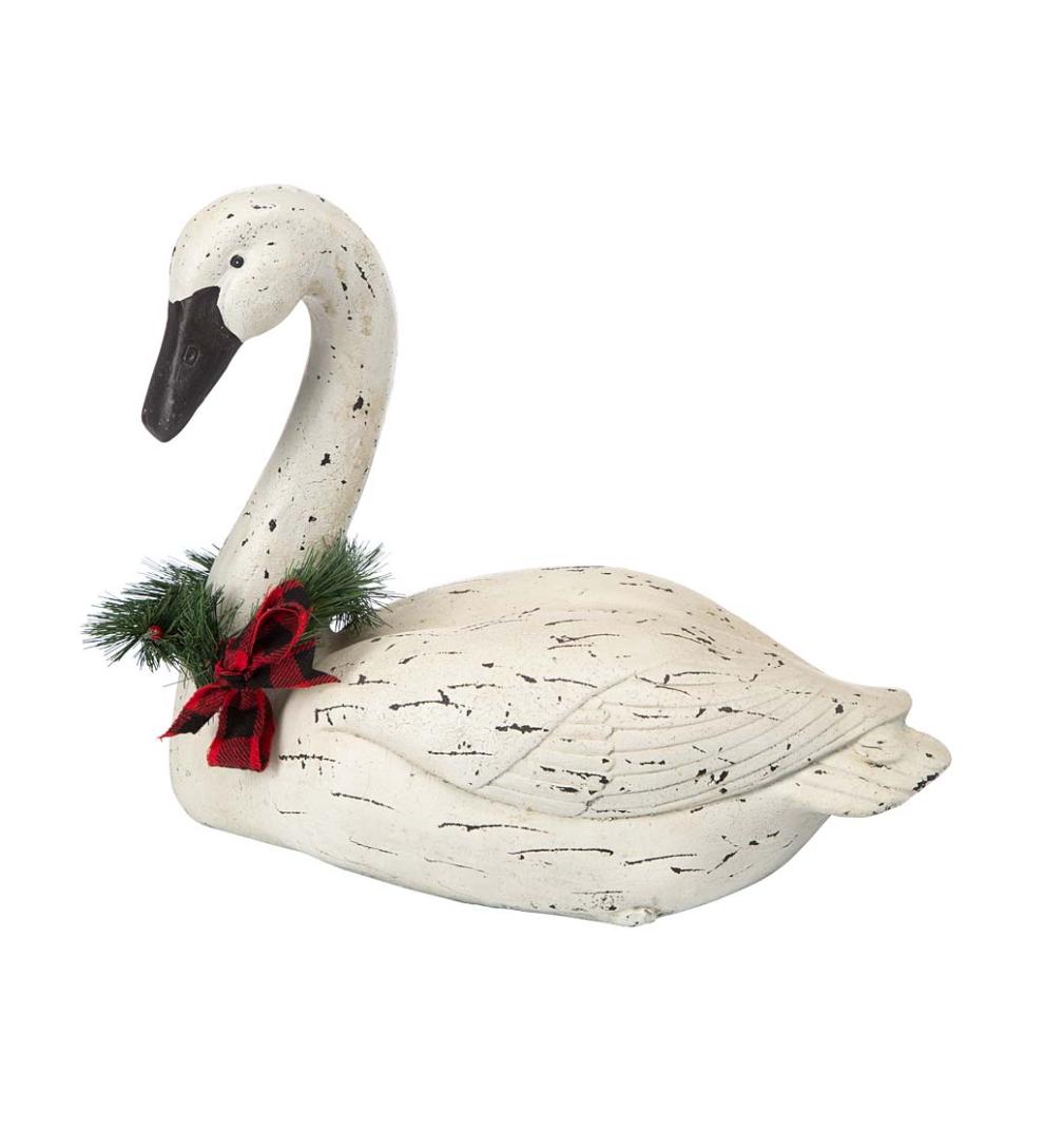 Plow & Hearth Garden Accents Yard & Garden Hand-Painted Holiday Swan Statue With Wreath