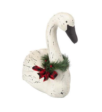 Plow & Hearth Garden Accents Yard & Garden Hand-Painted Holiday Swan Statue With Wreath