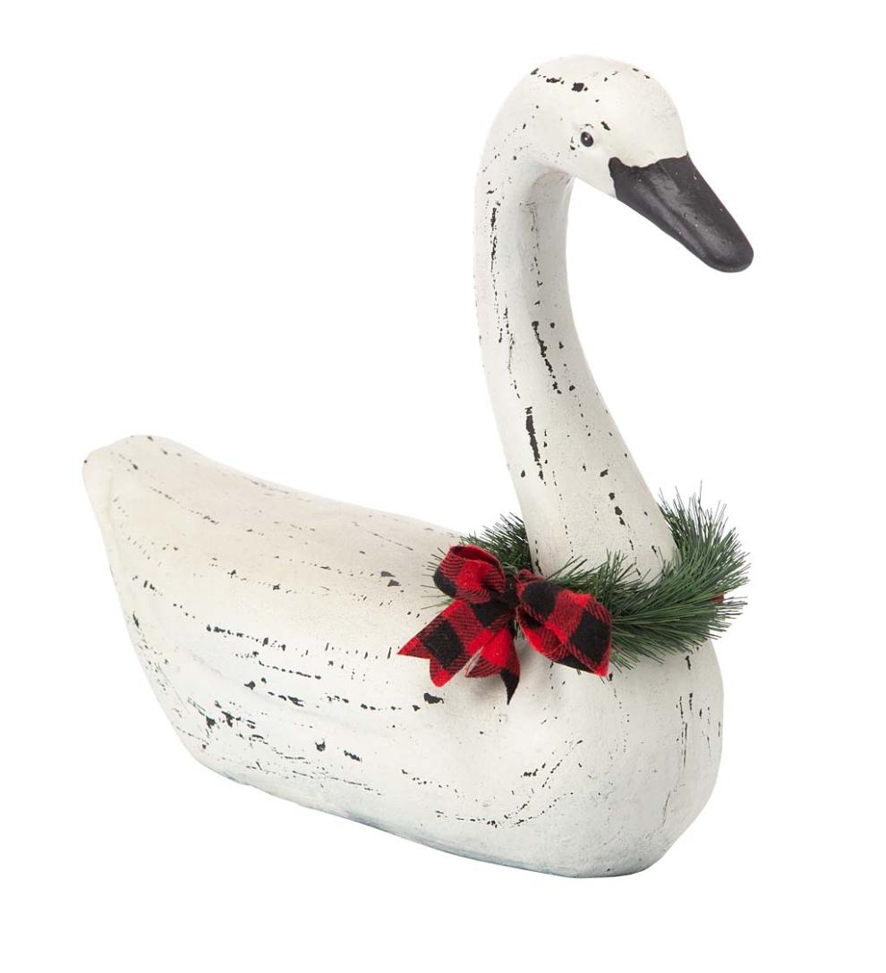 Plow & Hearth Garden Accents Yard & Garden Hand-Painted Holiday Swan Statue With Wreath