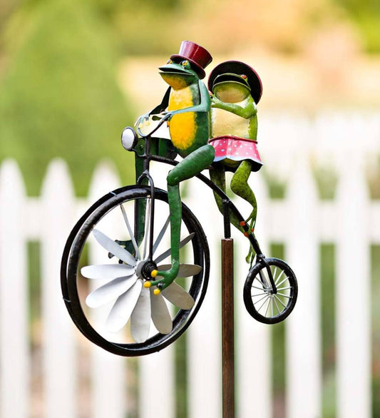 Plow & Hearth Garden Accents Yard & Garden Handmade Bicycling Frogs Metal Wind Spinner