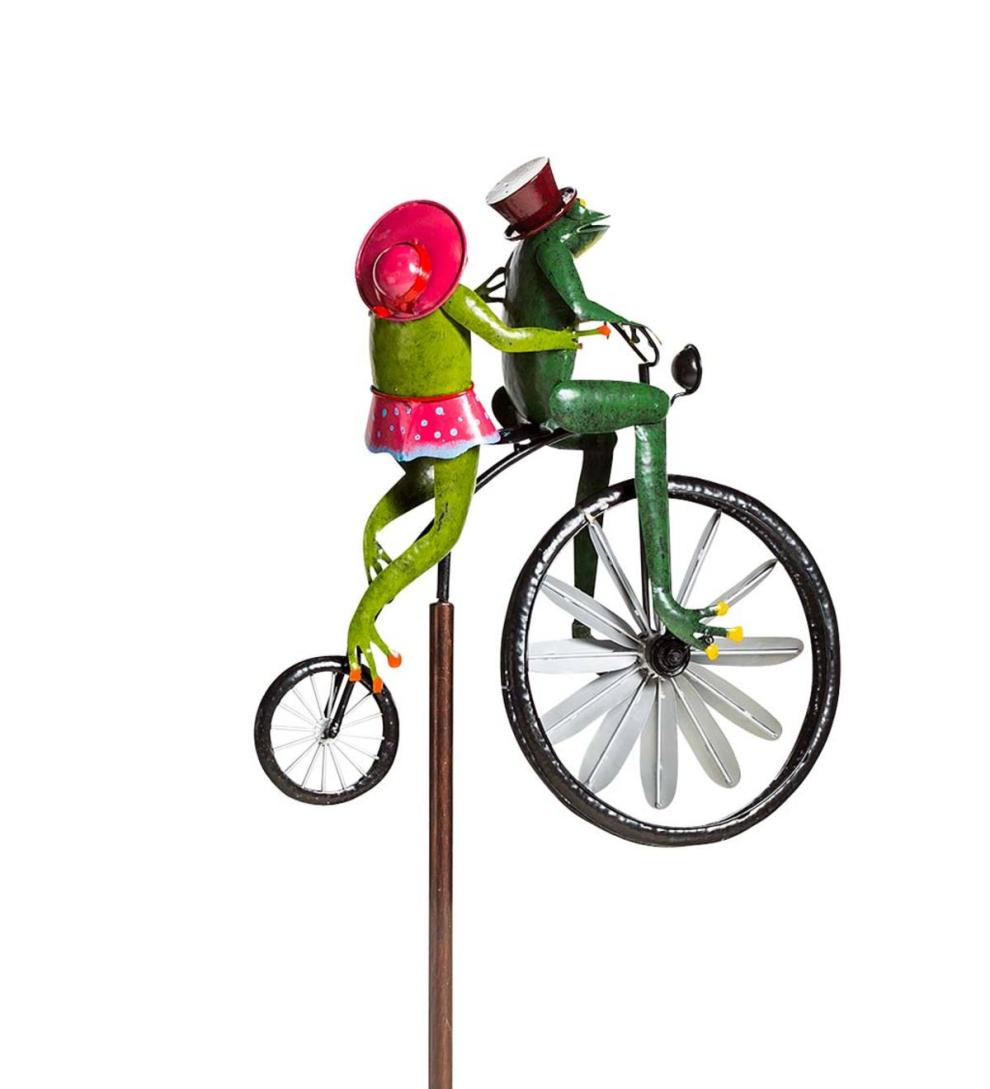 Plow & Hearth Garden Accents Yard & Garden Handmade Bicycling Frogs Metal Wind Spinner
