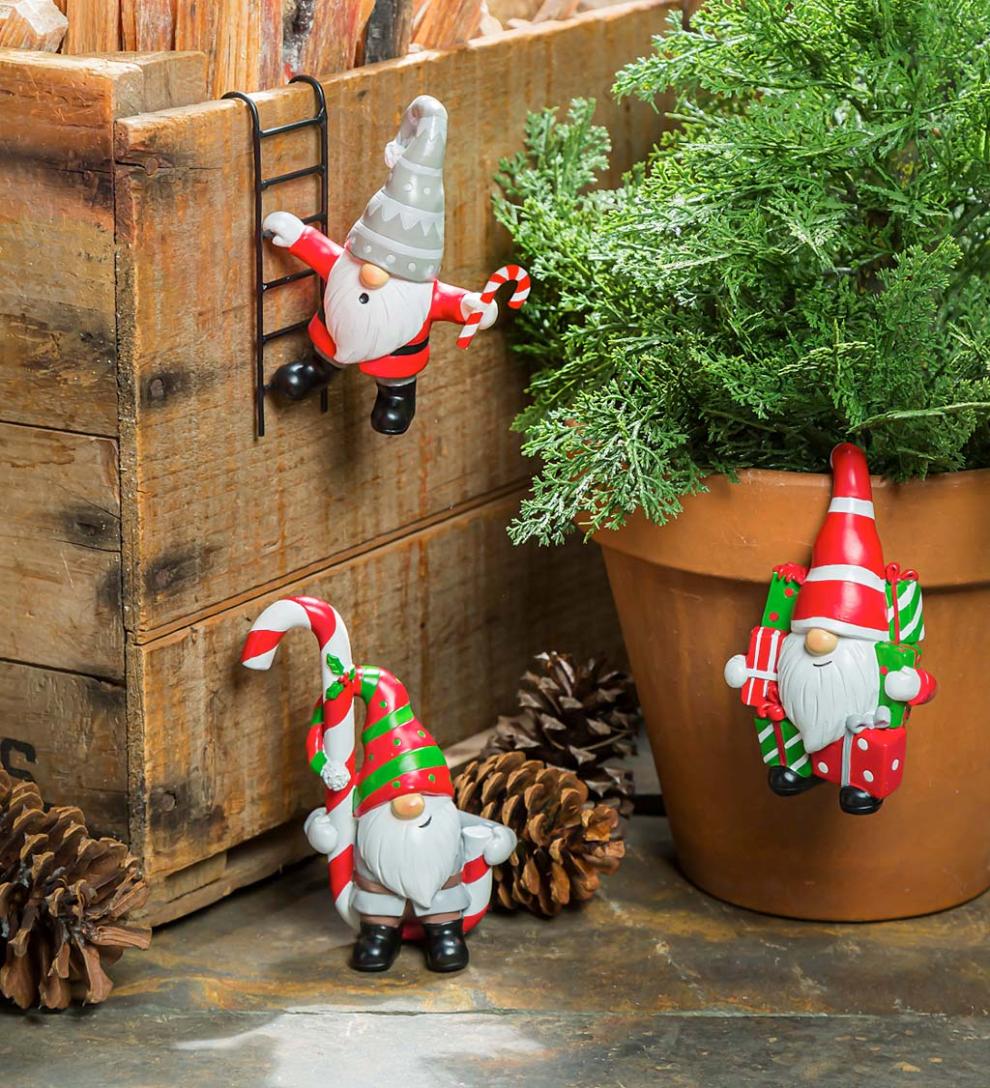 Plow & Hearth Garden Accents Yard & Garden Holiday Gnome Pot Percher, Set Of 3