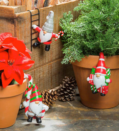 Plow & Hearth Garden Accents Yard & Garden Holiday Gnome Pot Percher, Set Of 3