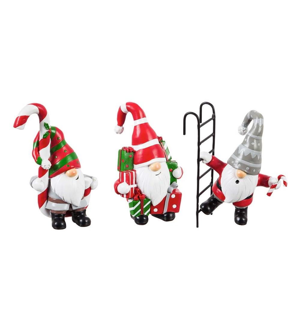 Plow & Hearth Garden Accents Yard & Garden Holiday Gnome Pot Percher, Set Of 3