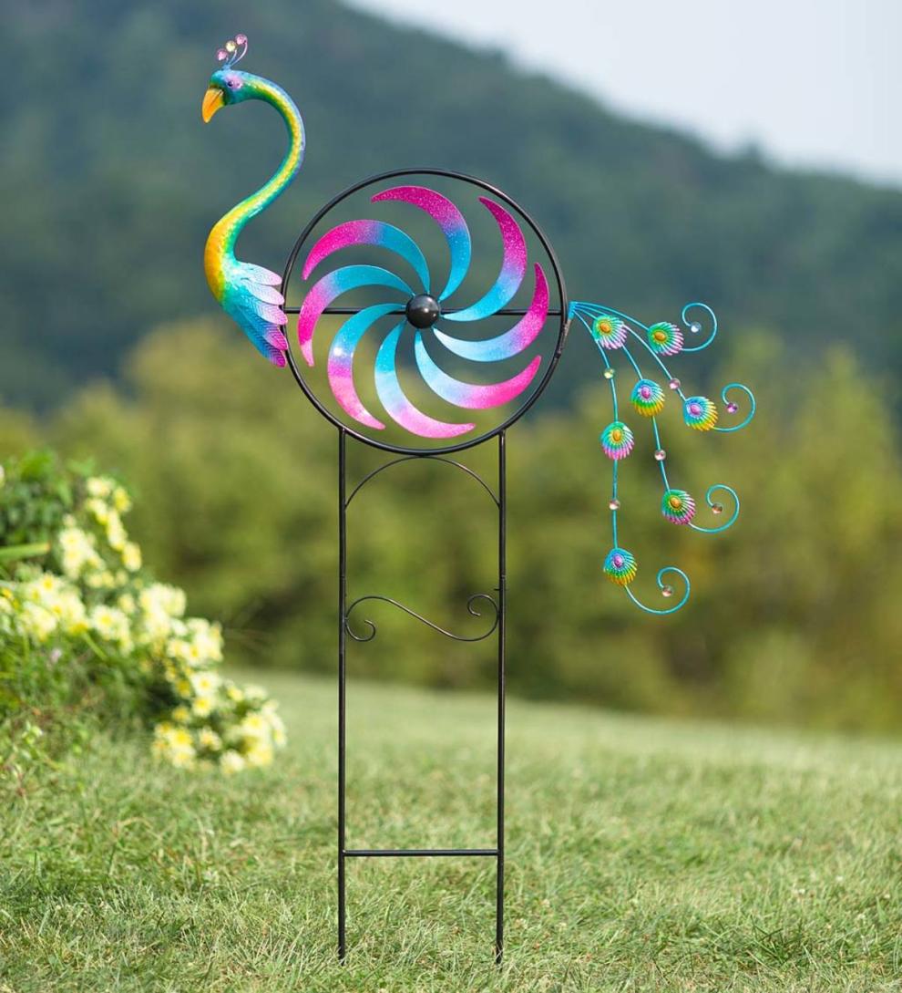 Plow & Hearth Garden Accents Yard & Garden Iridescent Peacock Wind Spinner