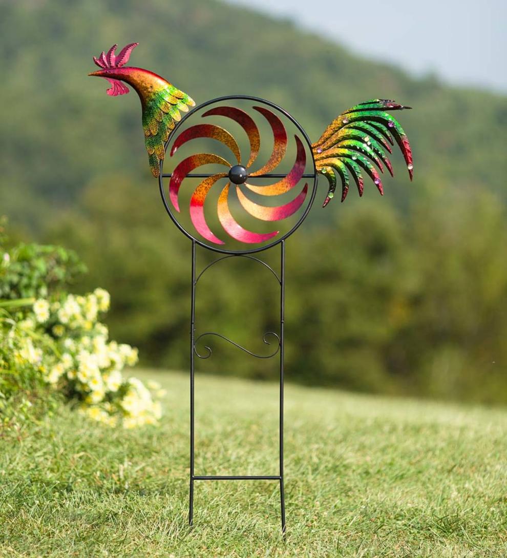 Plow & Hearth Garden Accents Yard & Garden Iridescent Rooster Wind Spinner