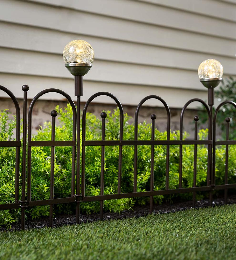 Plow & Hearth Garden Accents Yard & Garden Iron Fence Decorative Garden Edging With Solar Lights