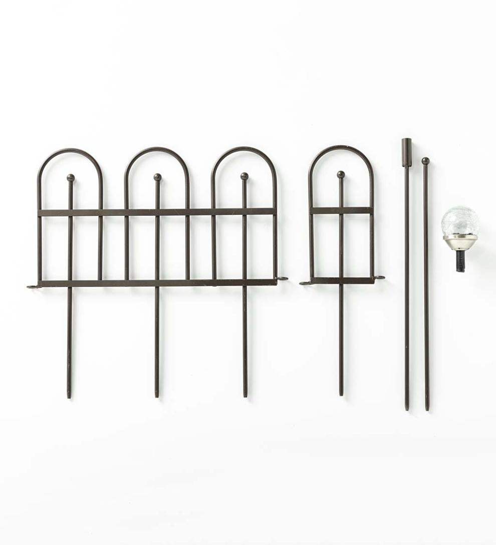 Plow & Hearth Garden Accents Yard & Garden Iron Fence Decorative Garden Edging With Solar Lights