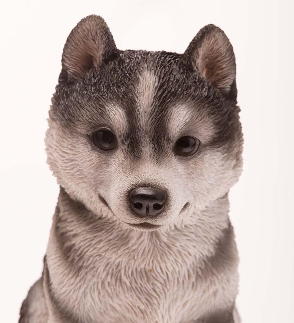 Plow & Hearth Garden Accents Yard & Garden Lifelike Indoor/Outdoor Siberian Husky Puppy Statues, Set Of 2