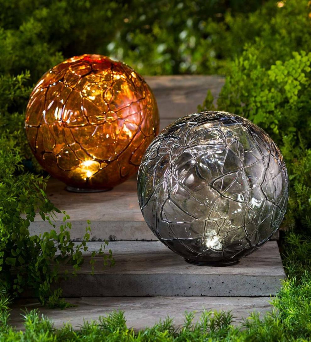 Plow & Hearth Garden Accents Yard & Garden Lighted Solar Glass Orb - Amber
