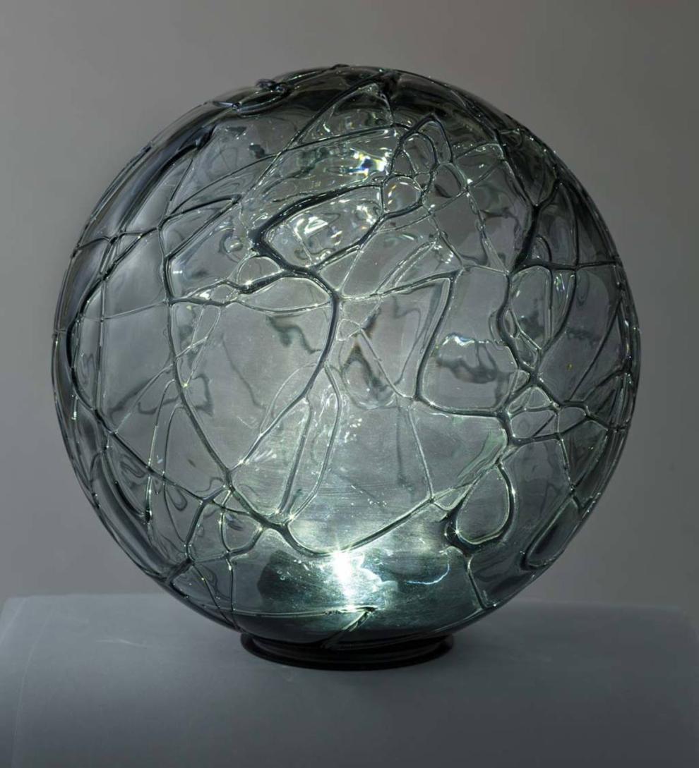 Plow & Hearth Garden Accents Yard & Garden Lighted Solar Glass Orb - Amber