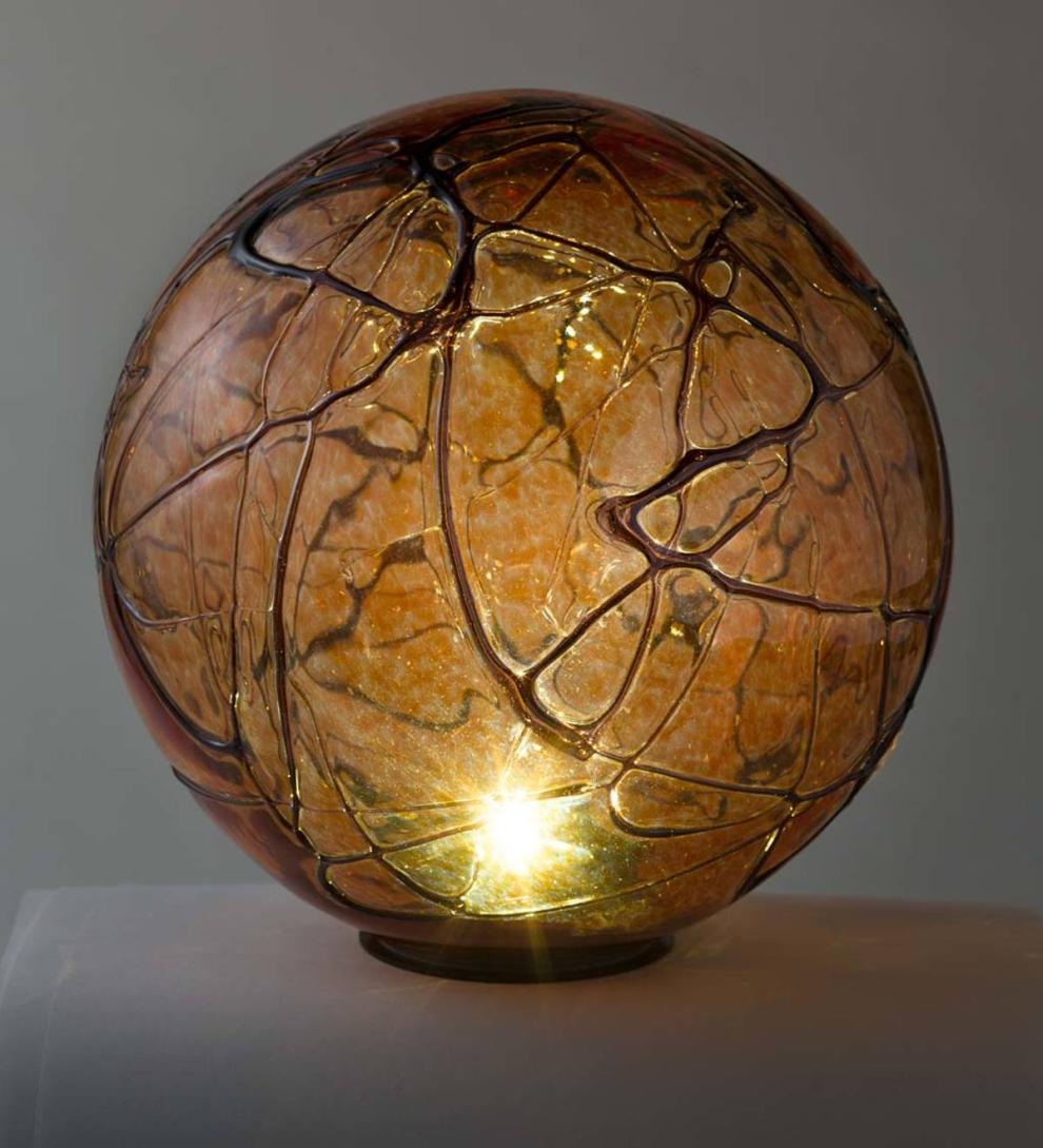 Plow & Hearth Garden Accents Yard & Garden Lighted Solar Glass Orb - Amber