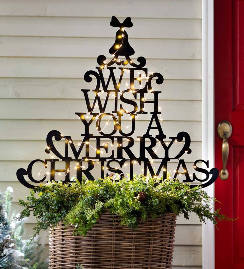 Plow & Hearth Garden Accents Yard & Garden Merry Christmas Wishes Tree Metal Garden Stake