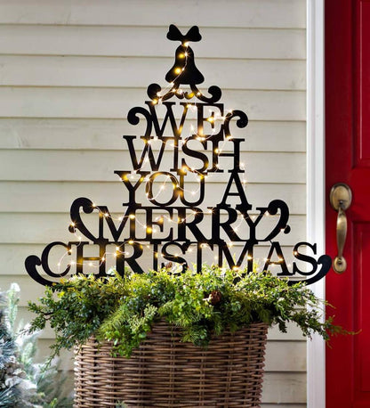Plow & Hearth Garden Accents Yard & Garden Merry Christmas Wishes Tree Metal Garden Stake