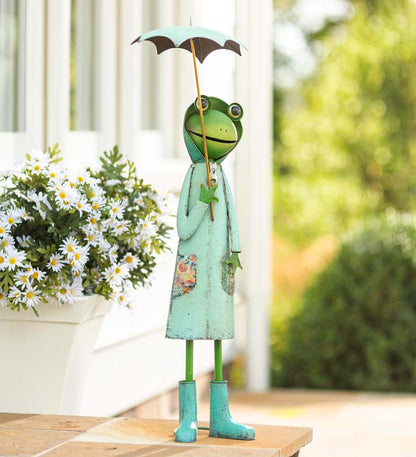 Plow & Hearth Garden Accents Yard & Garden Metal Storybook Frog Garden Statue - Blue