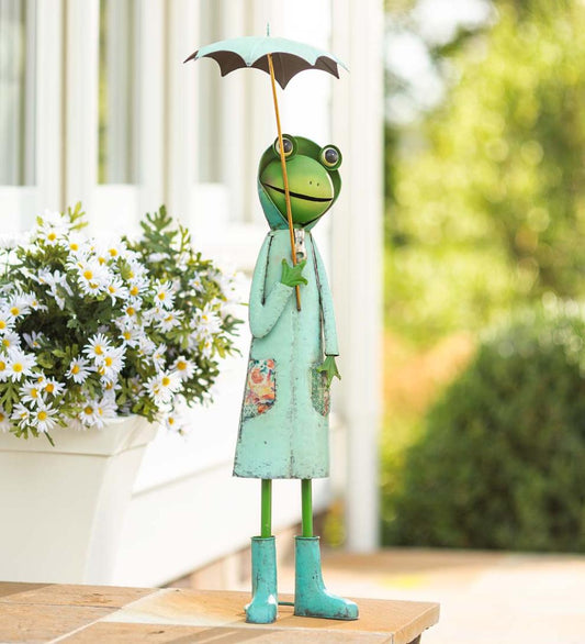 Plow & Hearth Garden Accents Yard & Garden Metal Storybook Frog Garden Statue - Blue