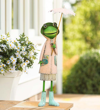 Plow & Hearth Garden Accents Yard & Garden Metal Storybook Frog Garden Statue - Blue