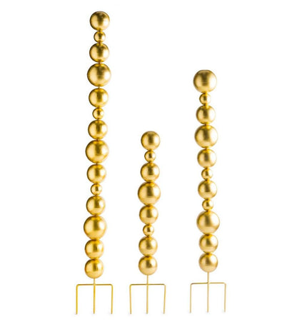 Plow & Hearth Garden Accents Yard & Garden Metal Tower Garden Stakes With Multiple Sized Spheres, Set Of 3 - Bronze