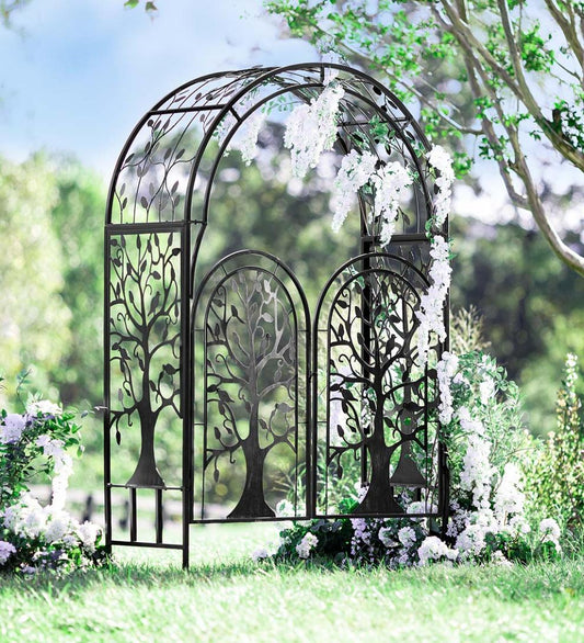 Plow & Hearth Garden Accents Yard & Garden Metal Tree Of Life Arched Garden Arbor With Gate