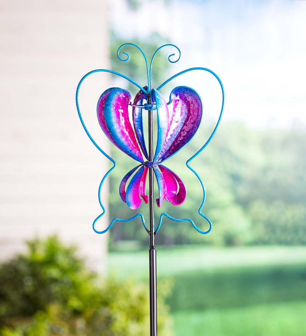 Plow & Hearth Garden Accents Yard & Garden Midi Colorful Flyer Metal Wind Spinner - Butterfly