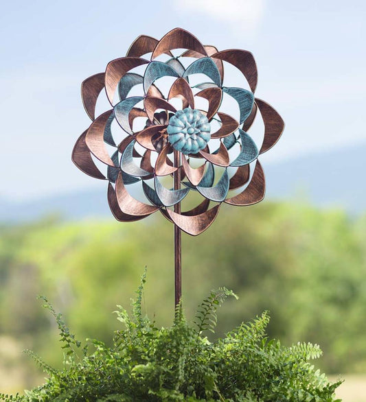 Plow & Hearth Garden Accents Yard & Garden Midi Copper And Blue Zinnia Wind Spinner
