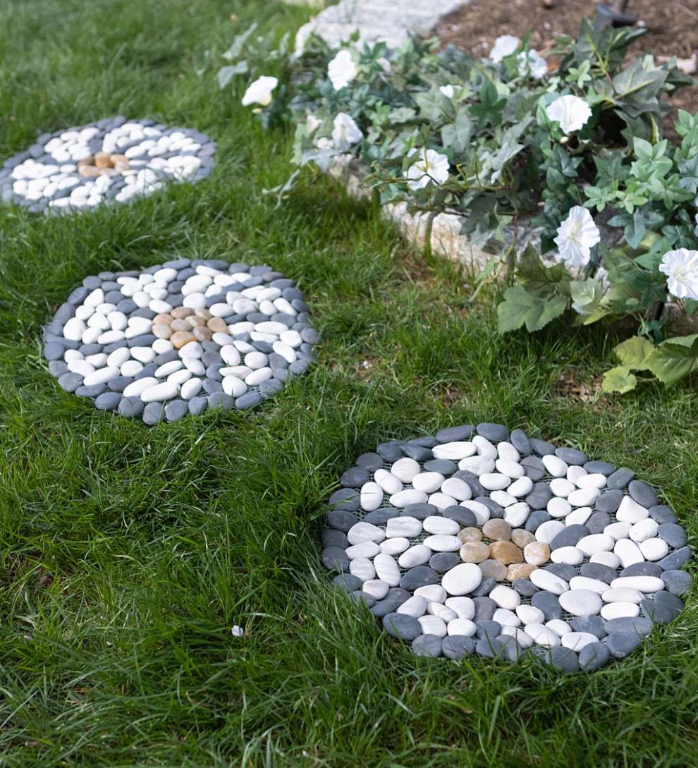 Plow & Hearth Garden Accents Yard & Garden Natural River Rock Stepping Stones, Set Of 3