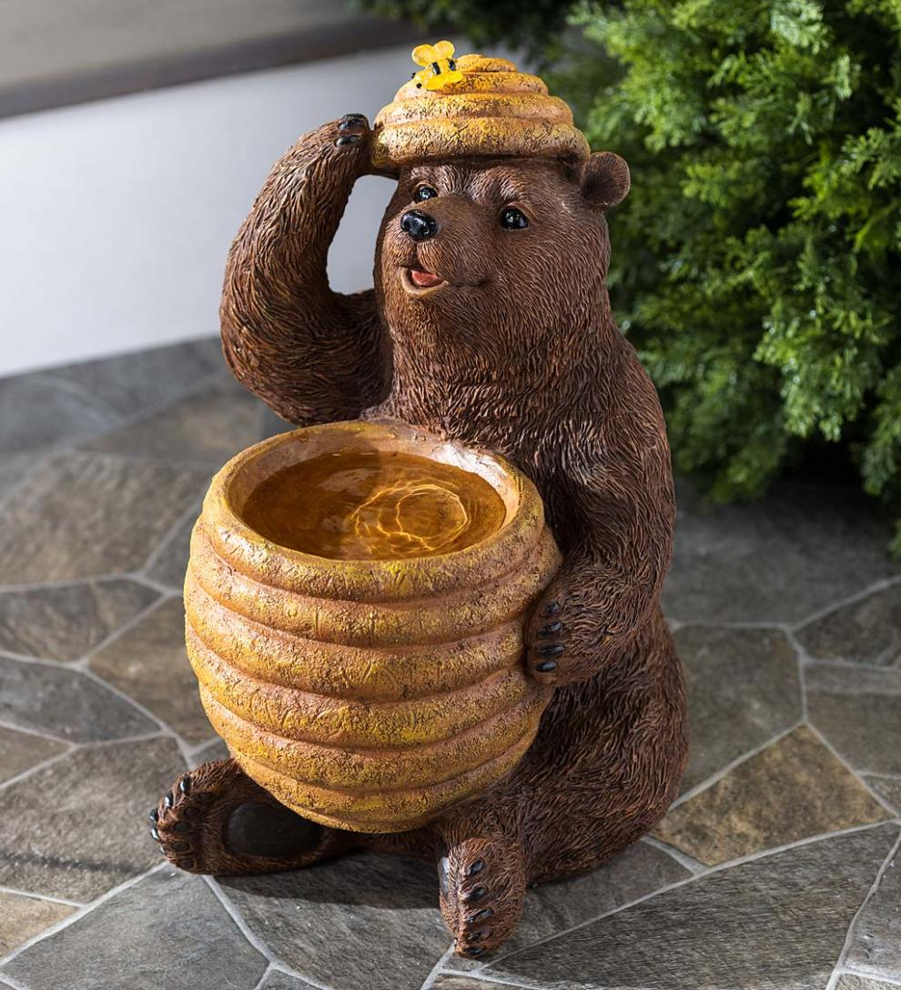 Plow & Hearth Garden Accents Yard & Garden Oh Honey Solar Birdbath With Bear And Bee Hive