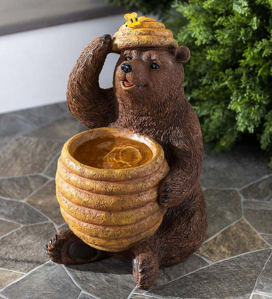 Plow & Hearth Garden Accents Yard & Garden Oh Honey Solar Birdbath With Bear And Bee Hive