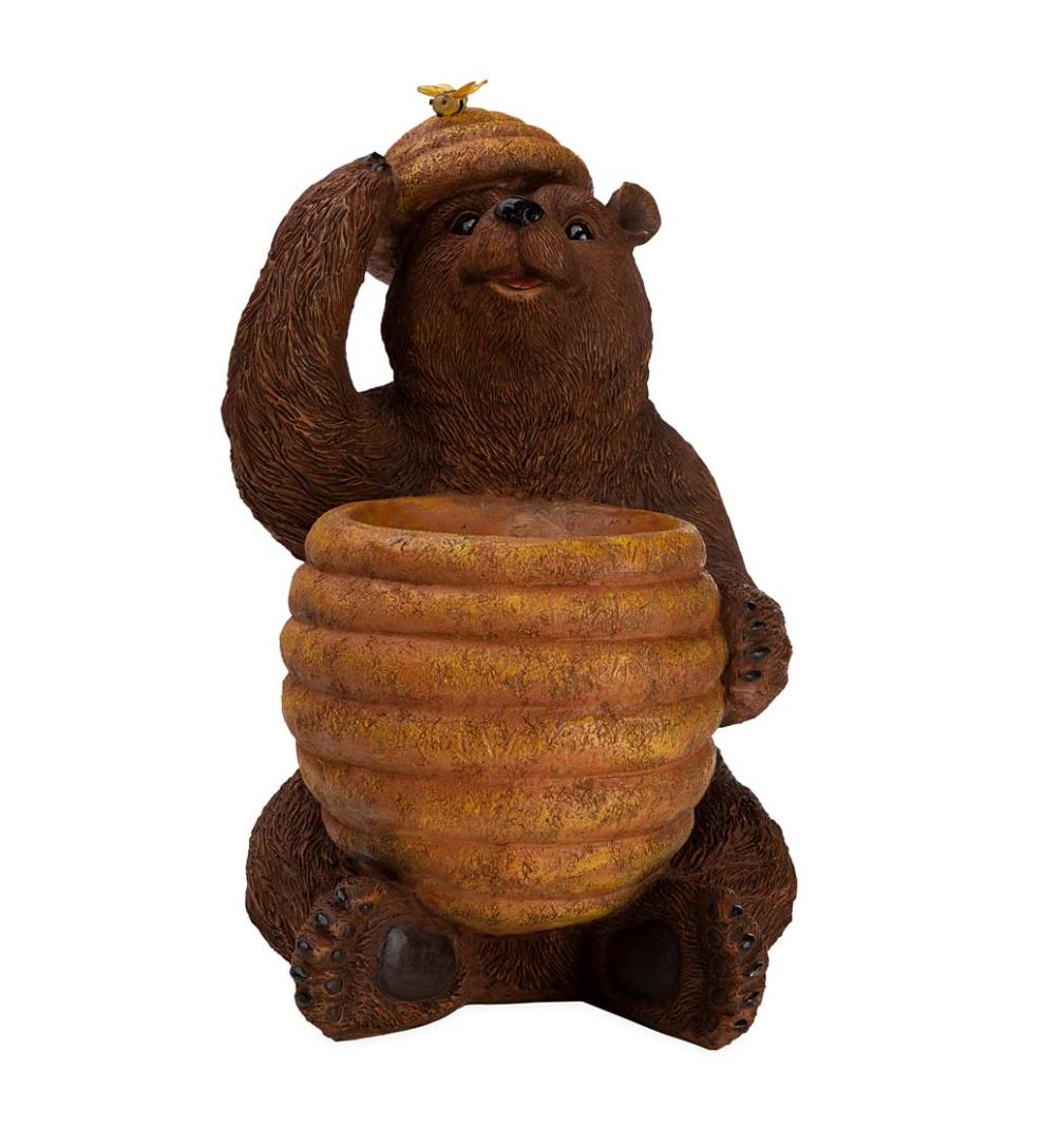 Plow & Hearth Garden Accents Yard & Garden Oh Honey Solar Birdbath With Bear And Bee Hive