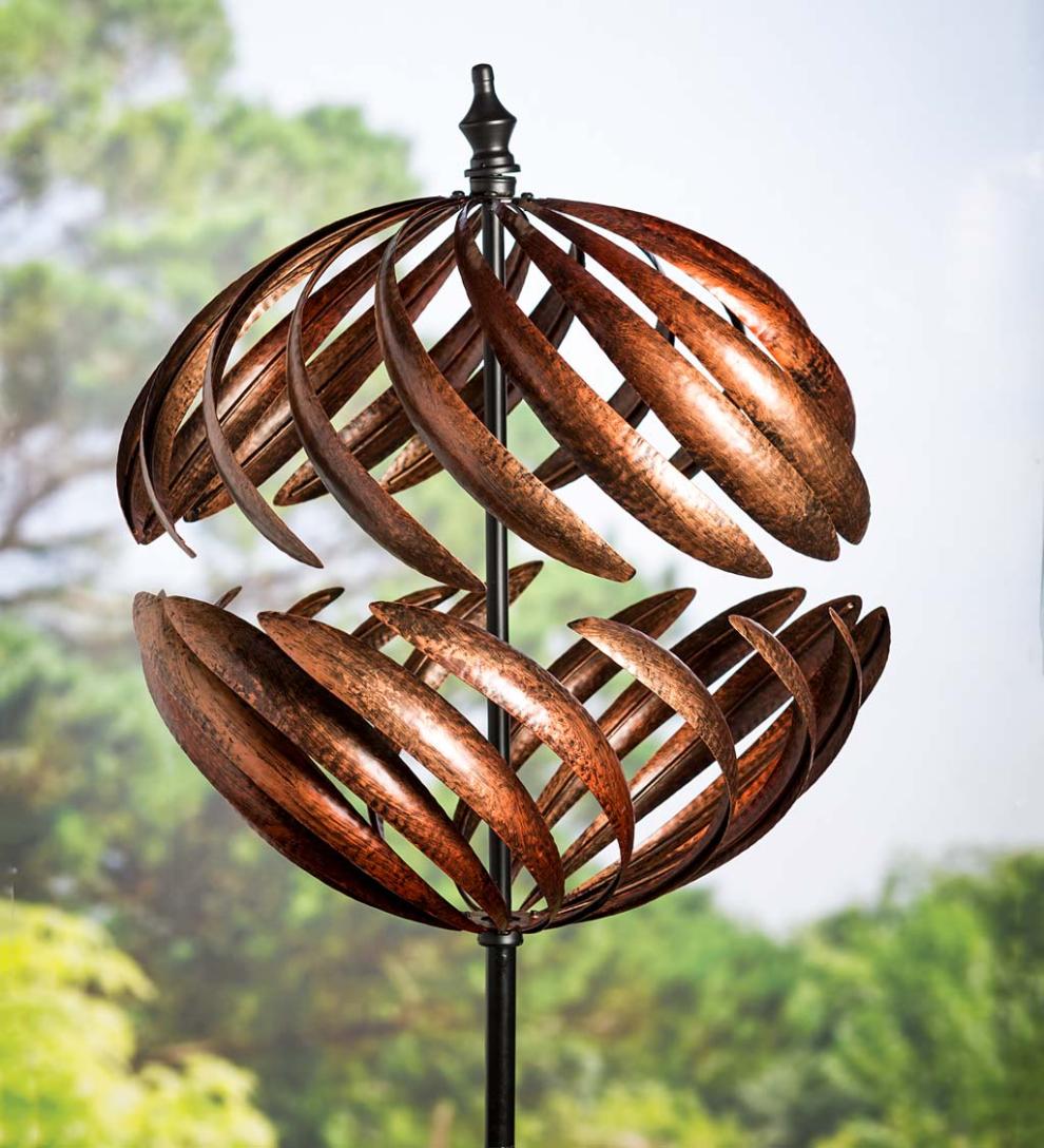 Plow & Hearth Garden Accents Yard & Garden Oversized Split Sphere Copper Metal Wind Spinner - Copper