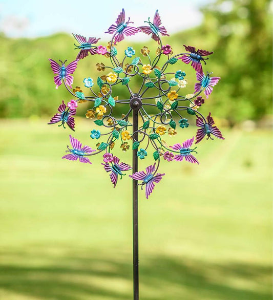 Plow & Hearth Garden Accents Yard & Garden Pink And Purple Butterfly Metal Wind Spinner