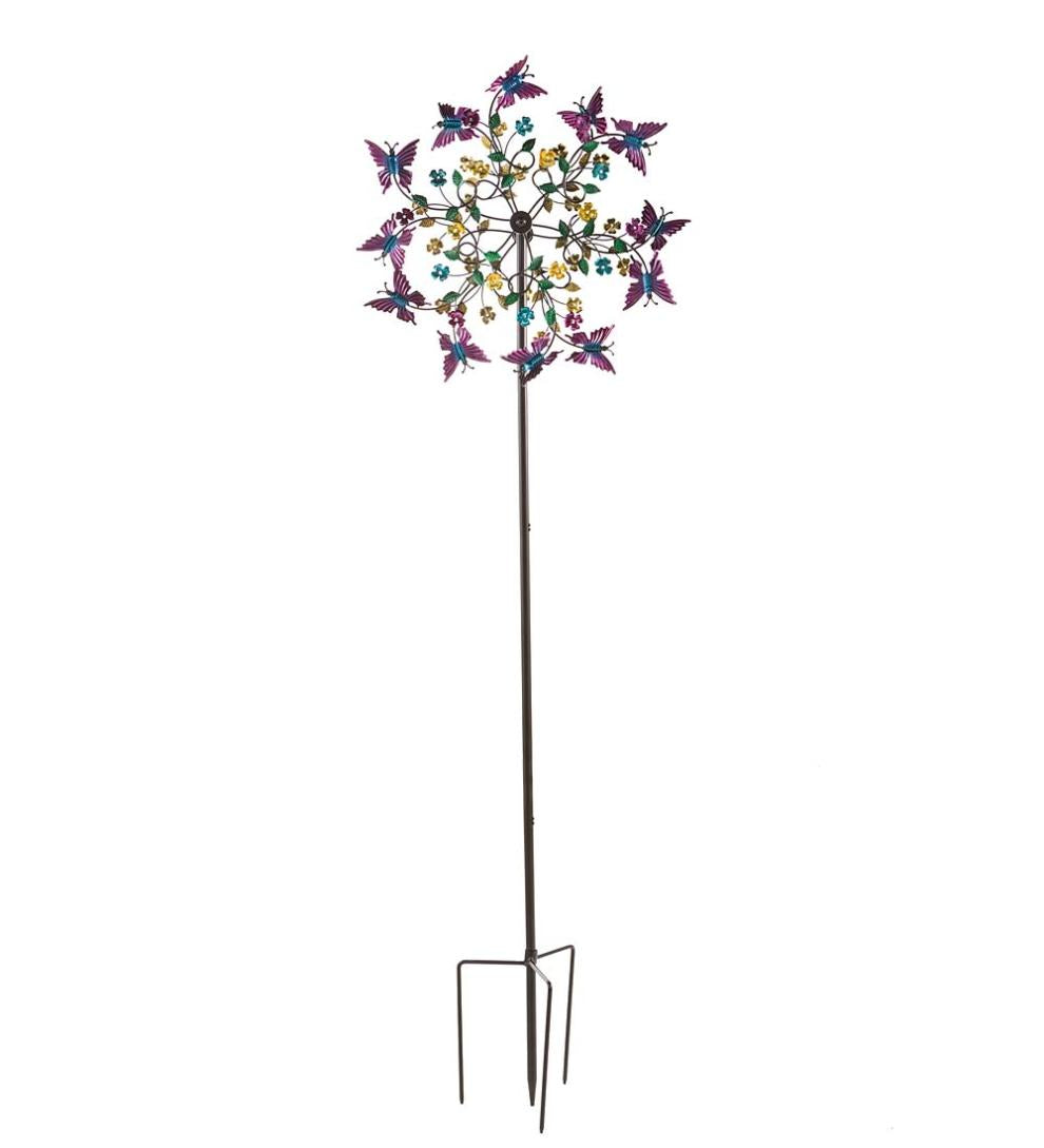 Plow & Hearth Garden Accents Yard & Garden Pink And Purple Butterfly Metal Wind Spinner