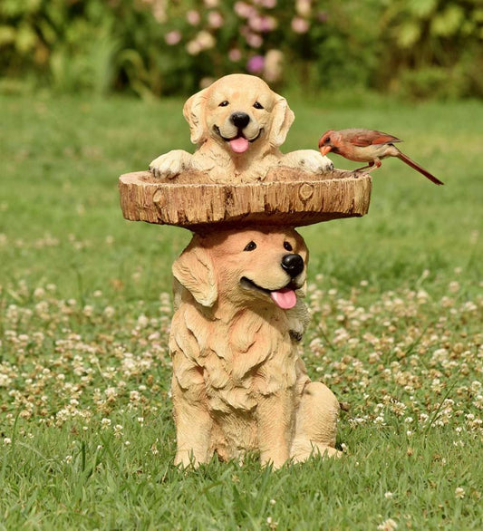 Plow & Hearth Garden Accents Yard & Garden Playful Puppies Birdbath