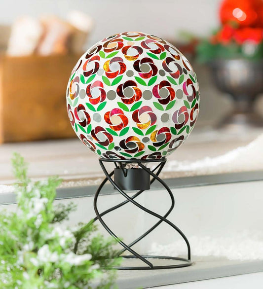Plow & Hearth Garden Accents Yard & Garden Poinsettia Mosaic Glass Gazing Ball