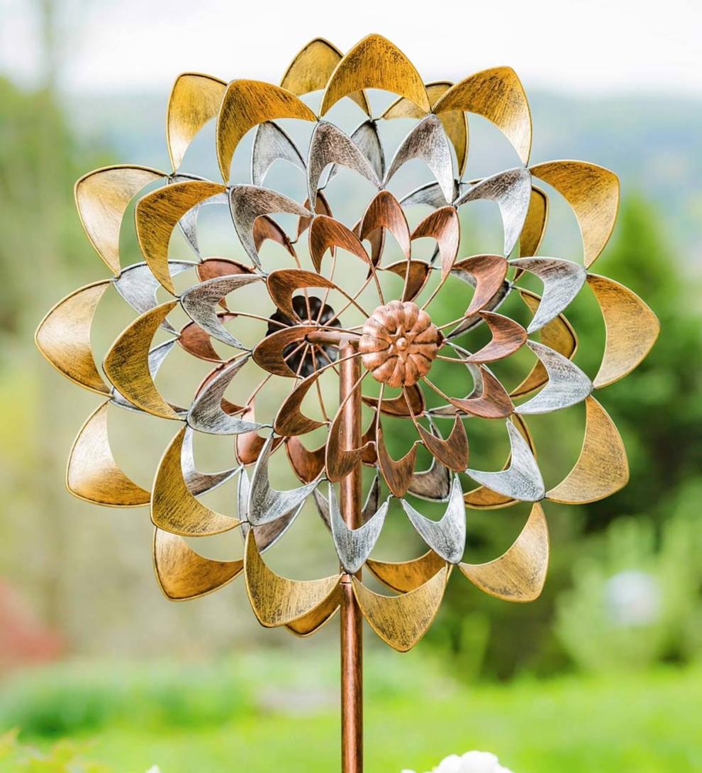 Plow & Hearth Garden Accents Yard & Garden Precious Metals Copper, Silver And Gold Wind Spinner