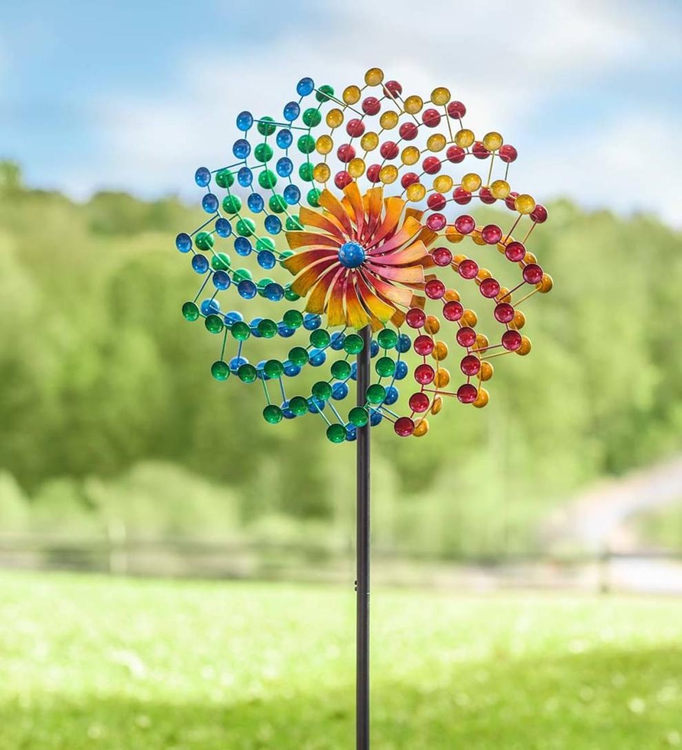 Plow & Hearth Garden Accents Yard & Garden Rainbow Cups Metal Wind Spinner