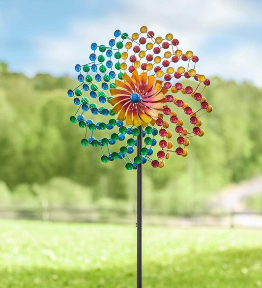 Plow & Hearth Garden Accents Yard & Garden Rainbow Cups Metal Wind Spinner