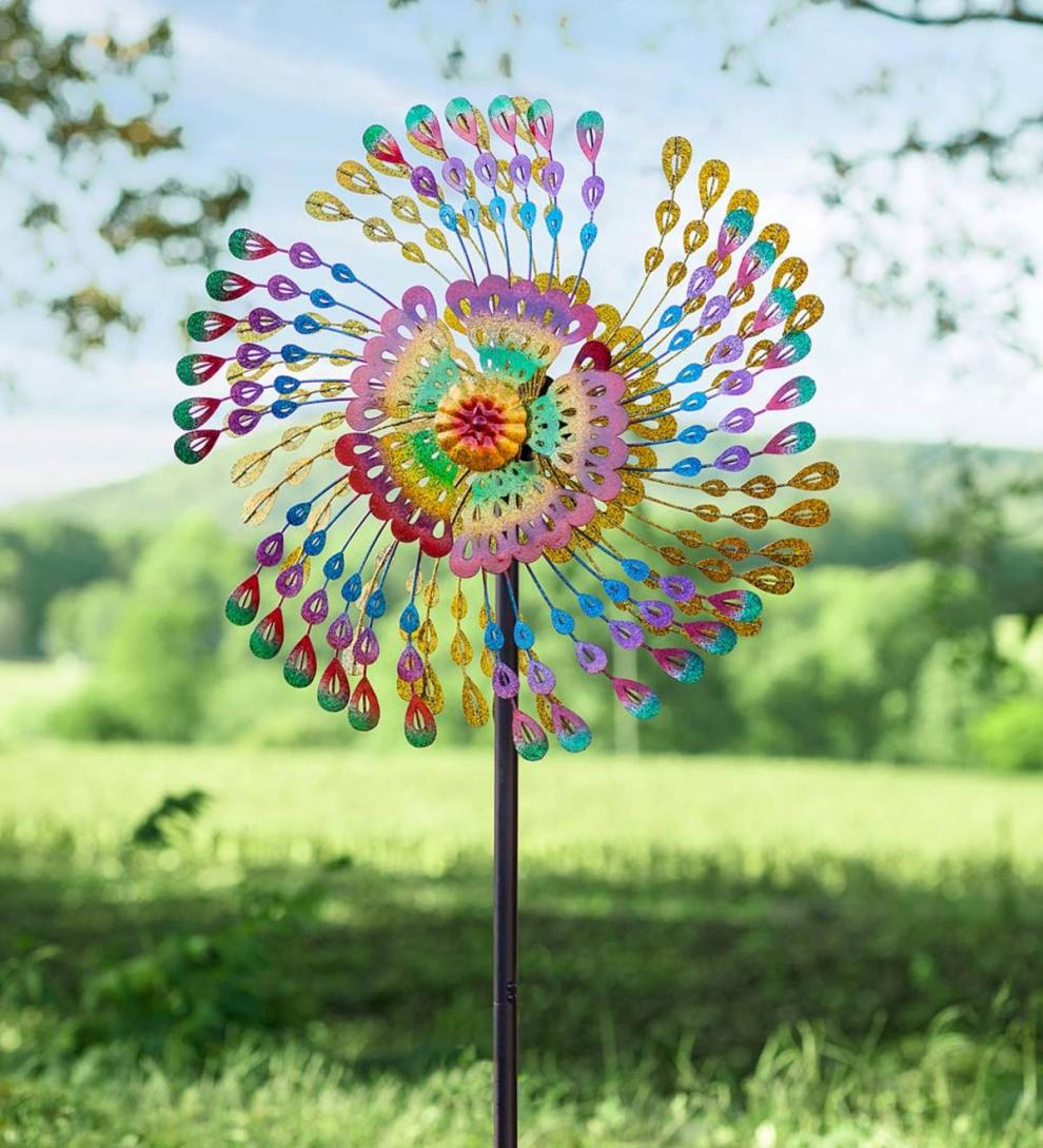 Plow & Hearth Garden Accents Yard & Garden Rainbow Feathers Wind Spinner