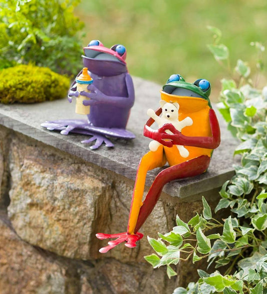 Plow & Hearth Garden Accents Yard & Garden Recycled Metal Baby Frog Garden Art Statues, Set Of 2