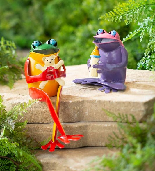 Plow & Hearth Garden Accents Yard & Garden Recycled Metal Baby Frog Garden Art Statues, Set Of 2