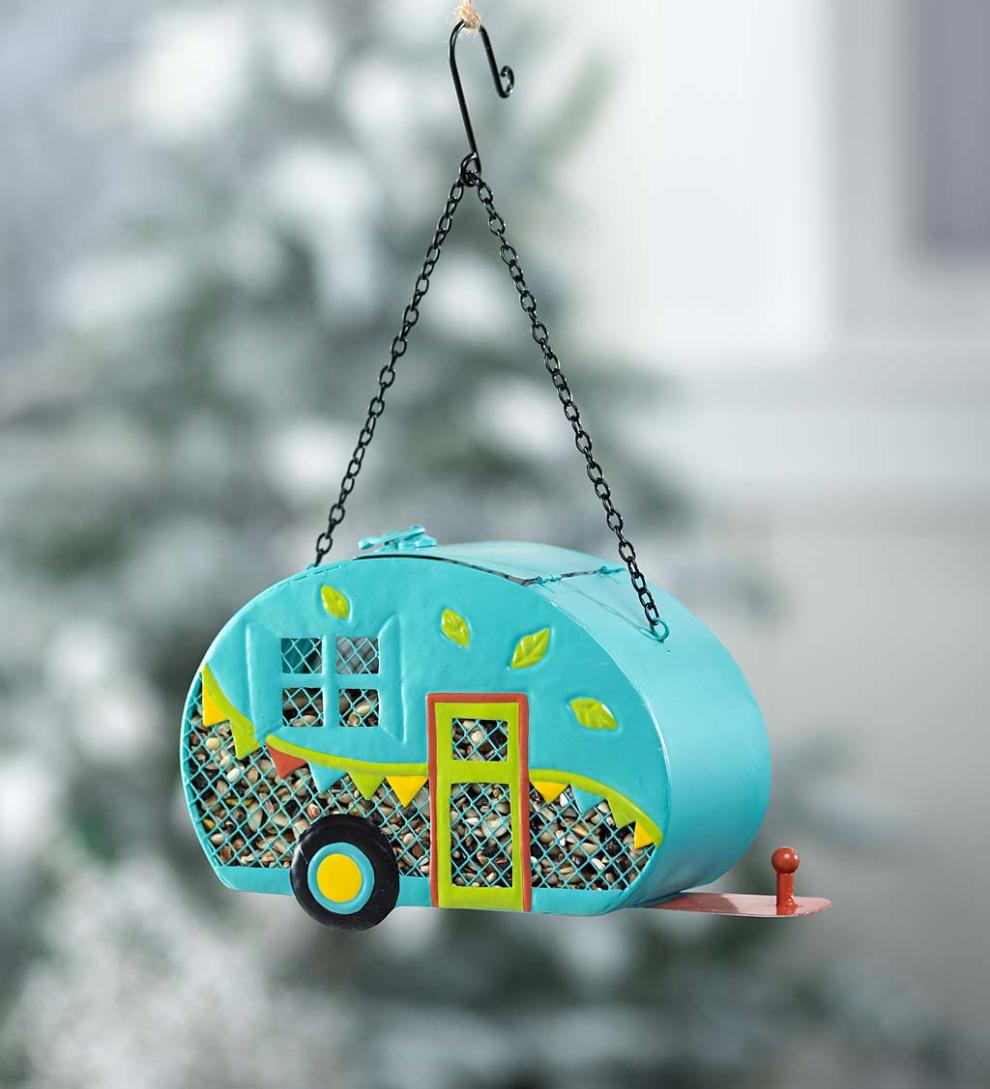 Plow & Hearth Garden Accents Yard & Garden Retro Camper Mesh Bird Feeder With Hanging Chain