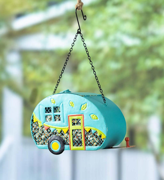 Plow & Hearth Garden Accents Yard & Garden Retro Camper Mesh Bird Feeder With Hanging Chain