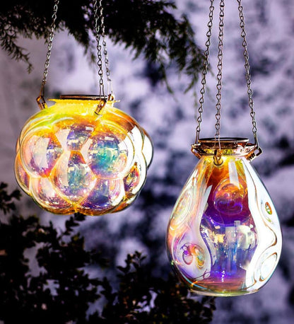 Plow & Hearth Garden Accents Yard & Garden Solar Hanging Iridescent Glass Lights